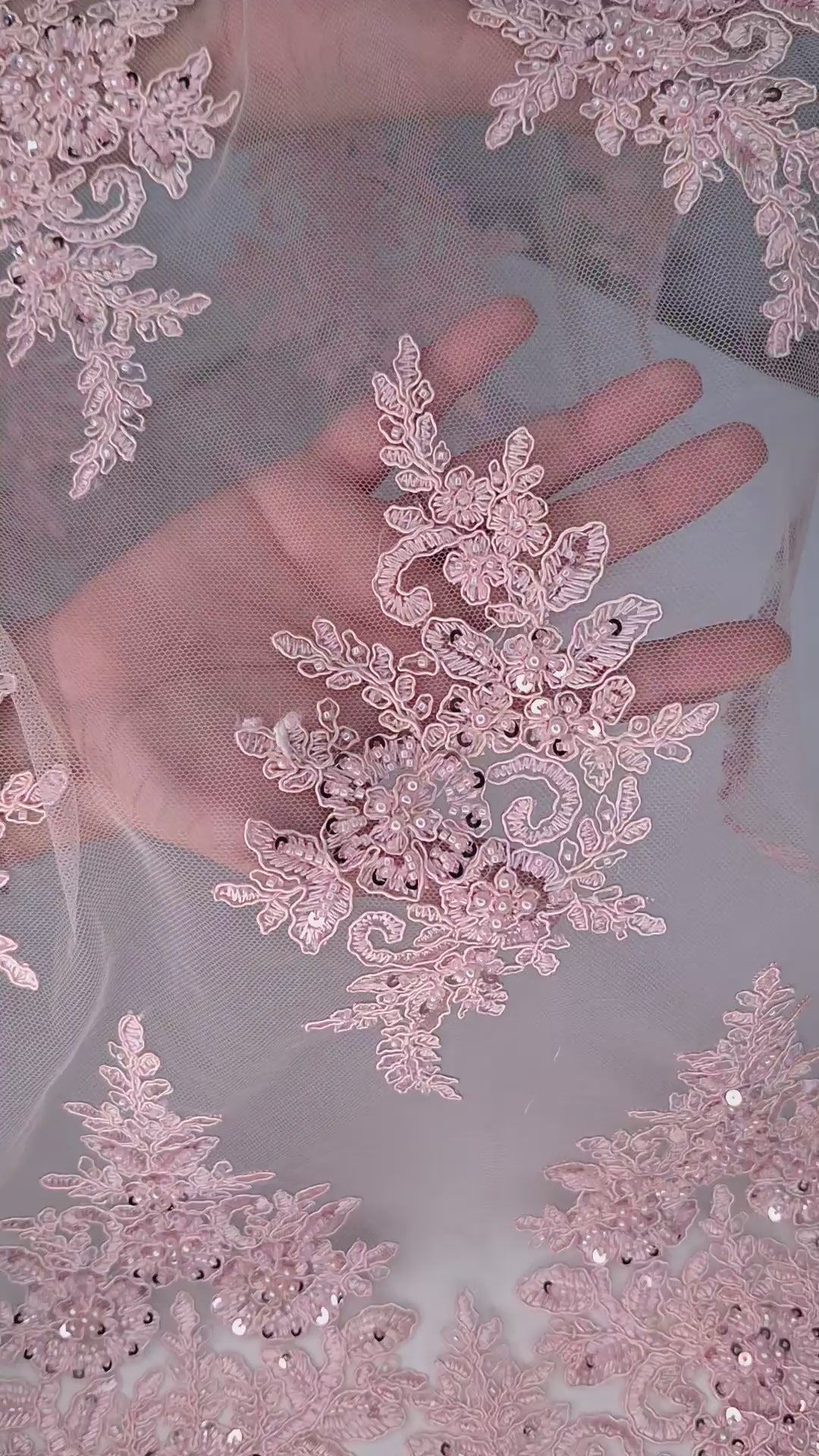 Tul bordado color rosa A948, ideal para vestidos de noche de boda y de xv años