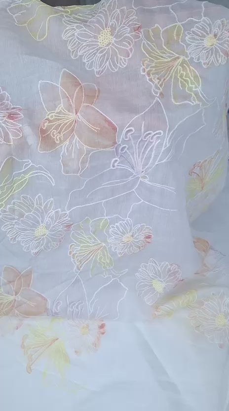 Tul bordado color amarillo H182, ideal para vestidos de noche de boda y de XV años