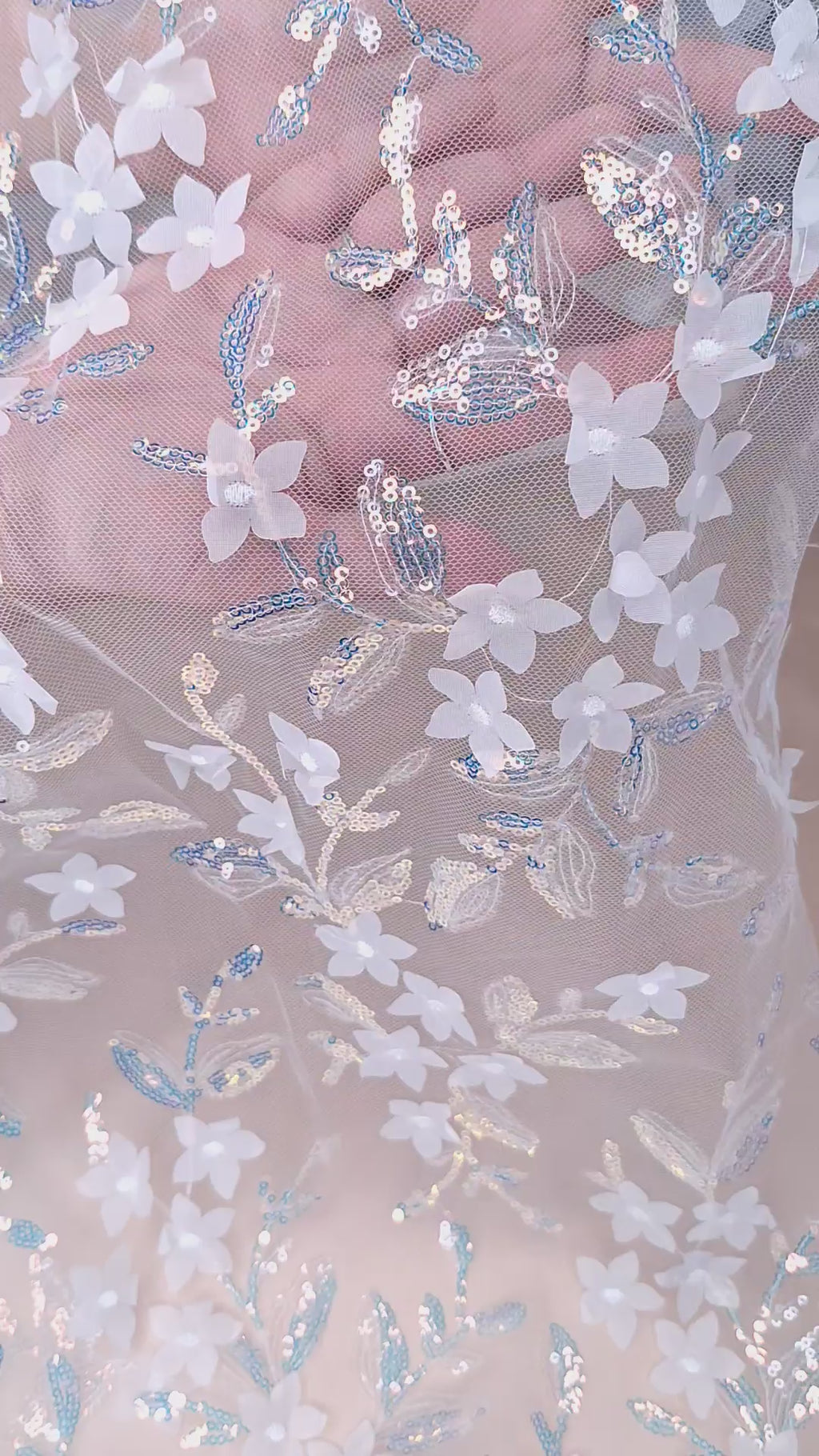 Tul bordado color blanco H103, ideal para vestidos de noche de boda y de XV años