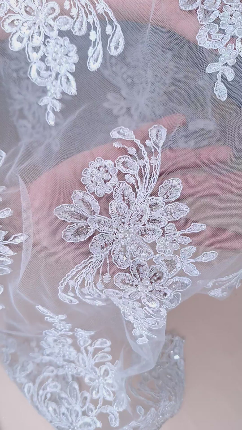 Tul bordado color blanco H017, ideal para vestidos de noche de boda y de XV años