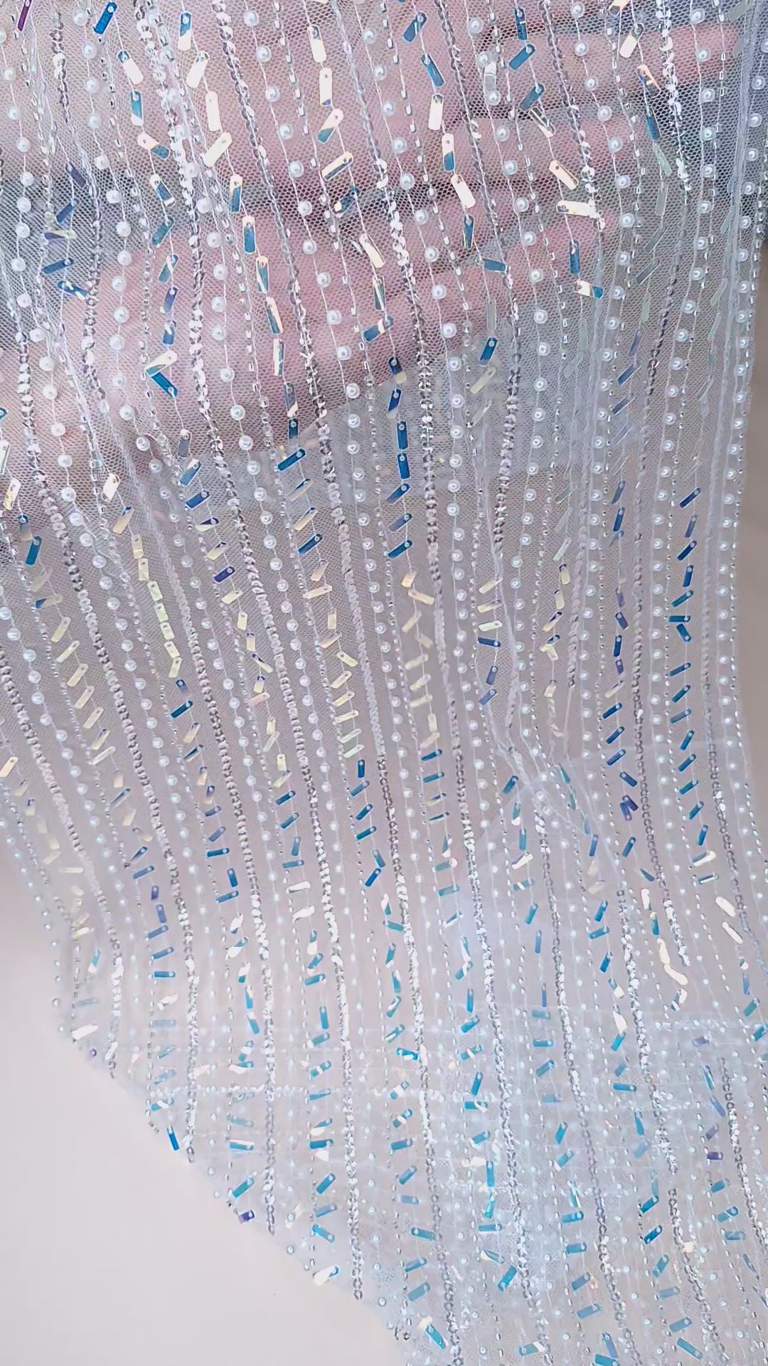 Tul bordado color blanco H122, ideal para vestidos de noche de boda y de XV años