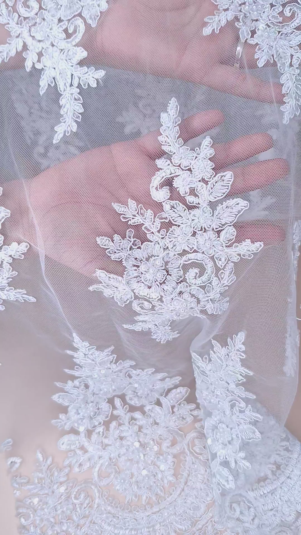 Tul bordado color blanco A948, ideal para vestidos de noche de boda y de XV años