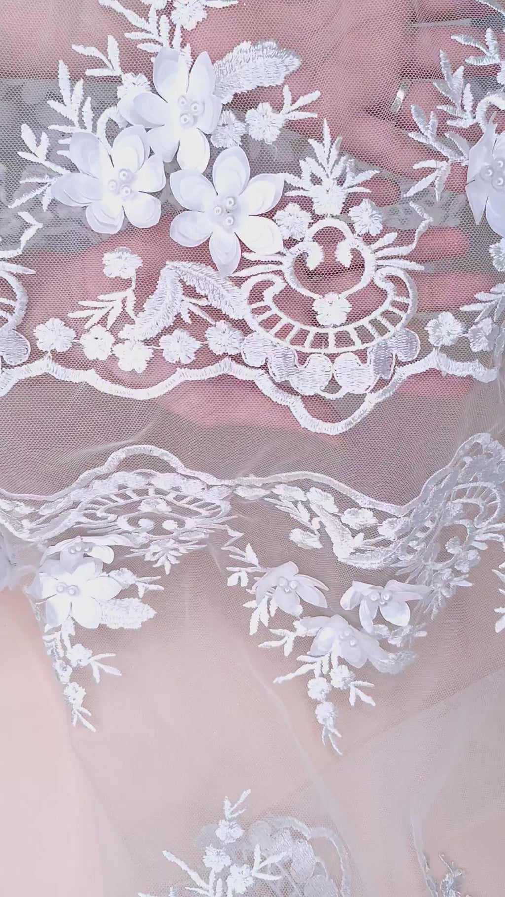 Tul bordado color blanco H139, ideal para vestidos de noche de boda y de XV años