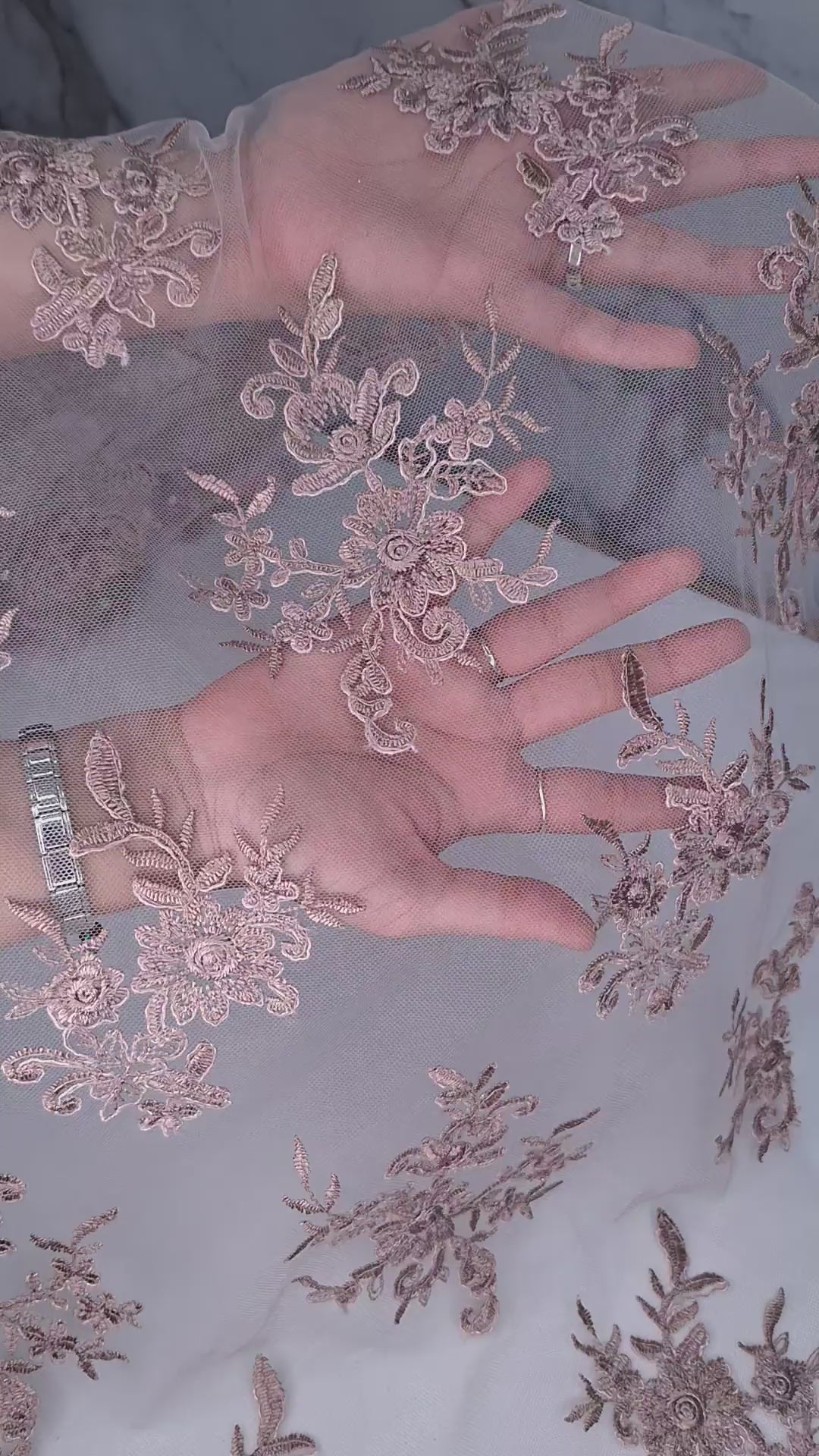 Tul bordado color palo de rosa A926, ideal para vestidos de noche de boda y de XV años