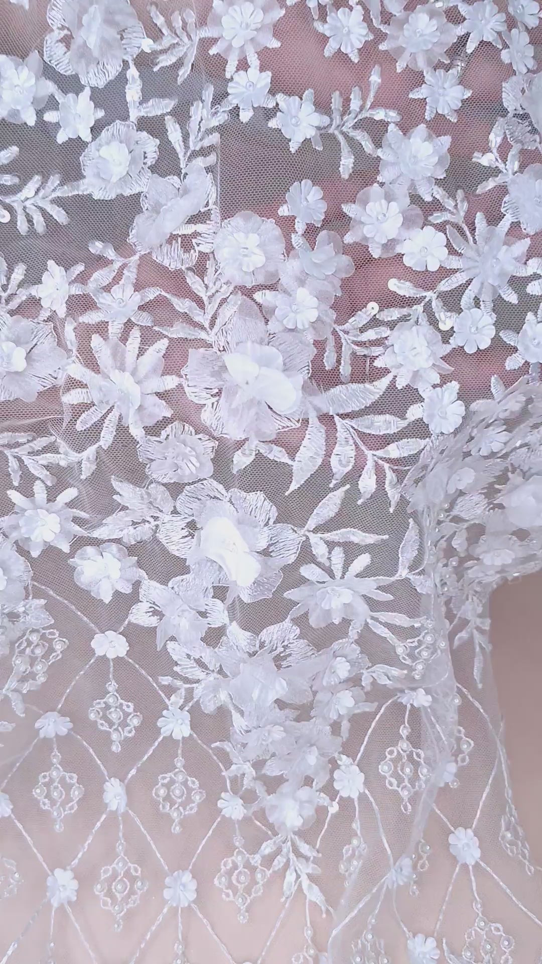 Tul bordado color blanco A862, ideal para vestidos de noche de boda y de XV años