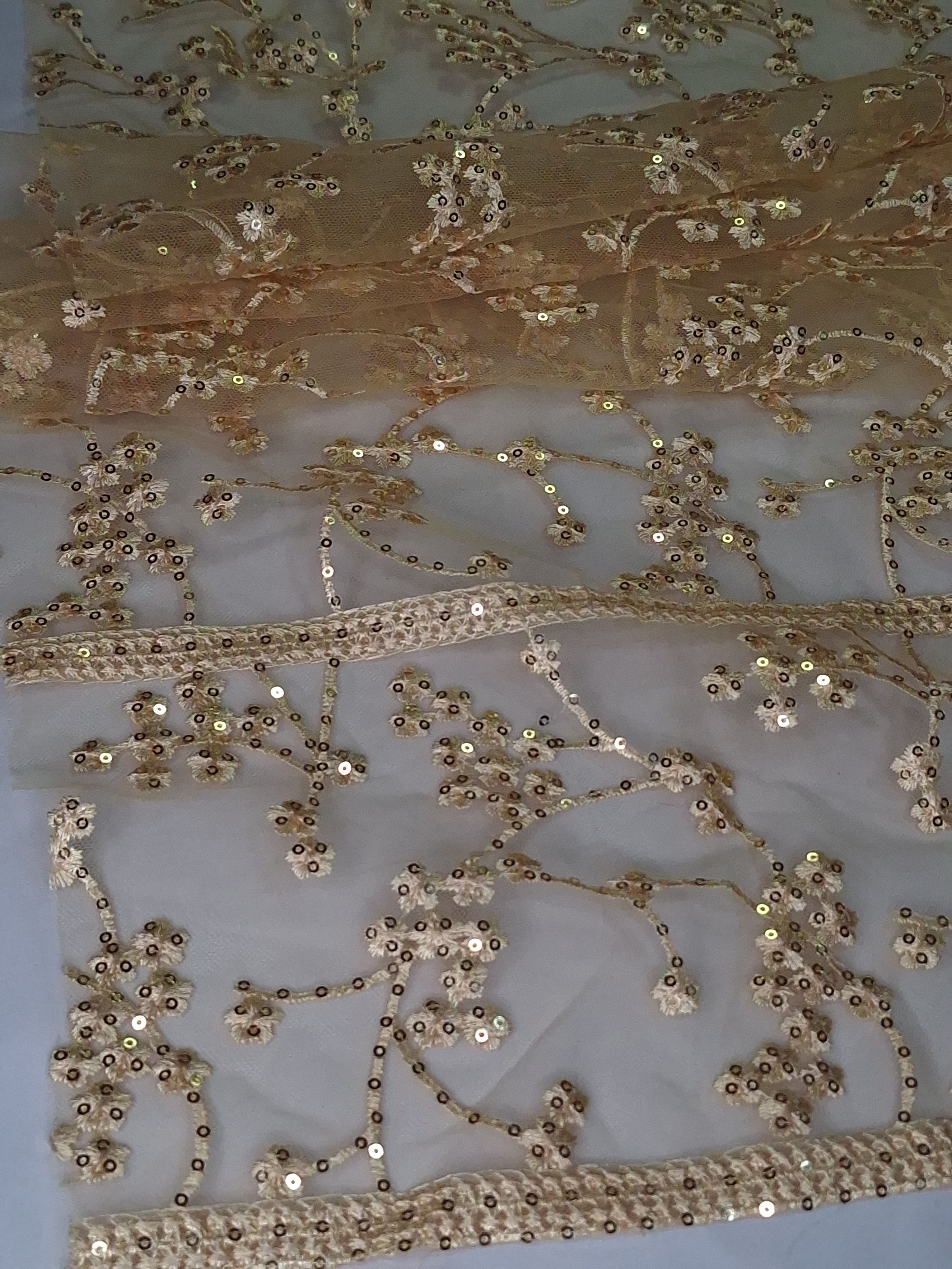 Tul bordado color oro H105, ideal para vestidos de noche de boda y de XV años