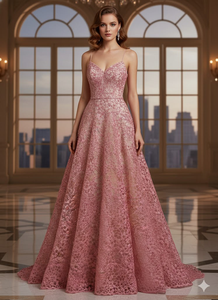 Tul bordado color rosa A241, ideal para vestidos de noche de boda y de xv años