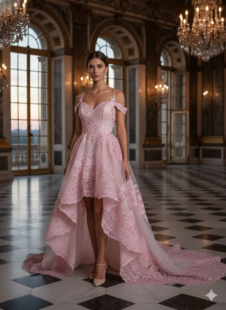 Tul bordado color rosa A948, ideal para vestidos de noche de boda y de xv años