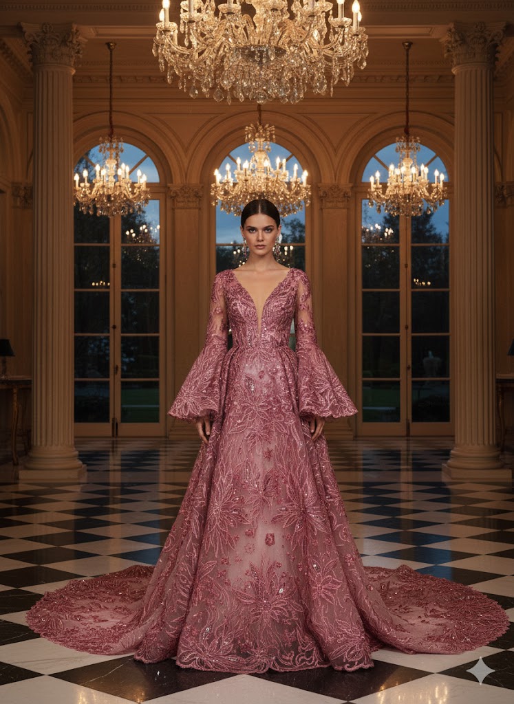 Tul bordado color coral A588, ideal para vestidos de noche de boda y de XV años