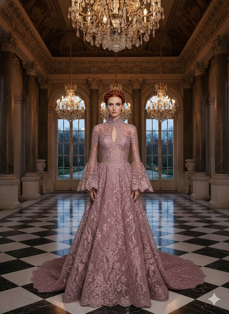 Tul bordado color palo de rosa H038, ideal para vestidos de noche de boda y de xv años