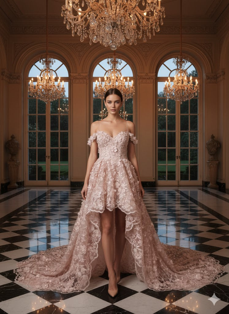 Tul bordado color rosa A862, ideal para vestidos de noche de boda y de xv años