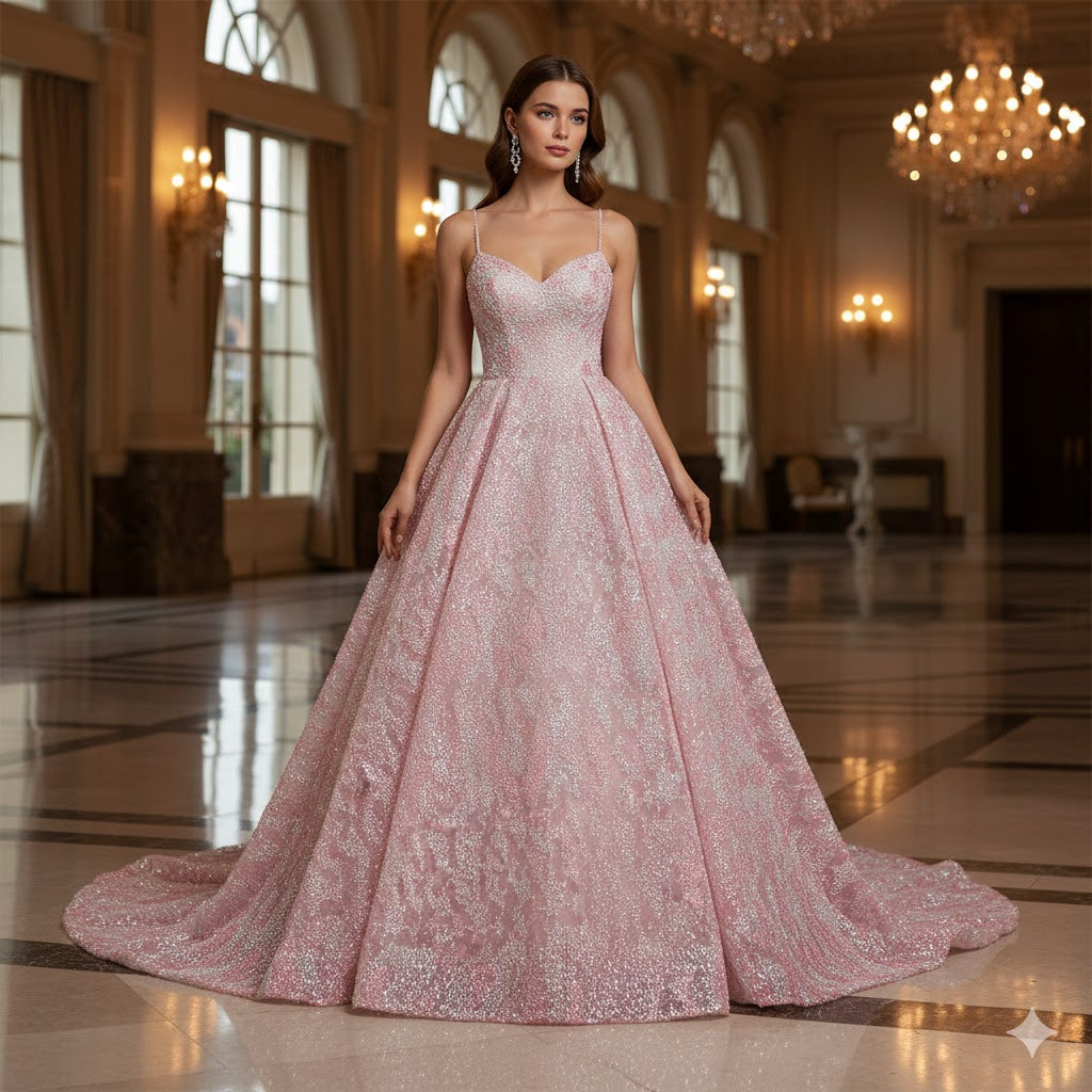 Tul bordado color rosa A689, ideal para vestidos de noche de boda de ceremonia